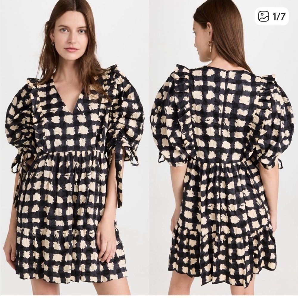 Sea New York Black and Cream Ginger Gingham Checkered Mini Dress